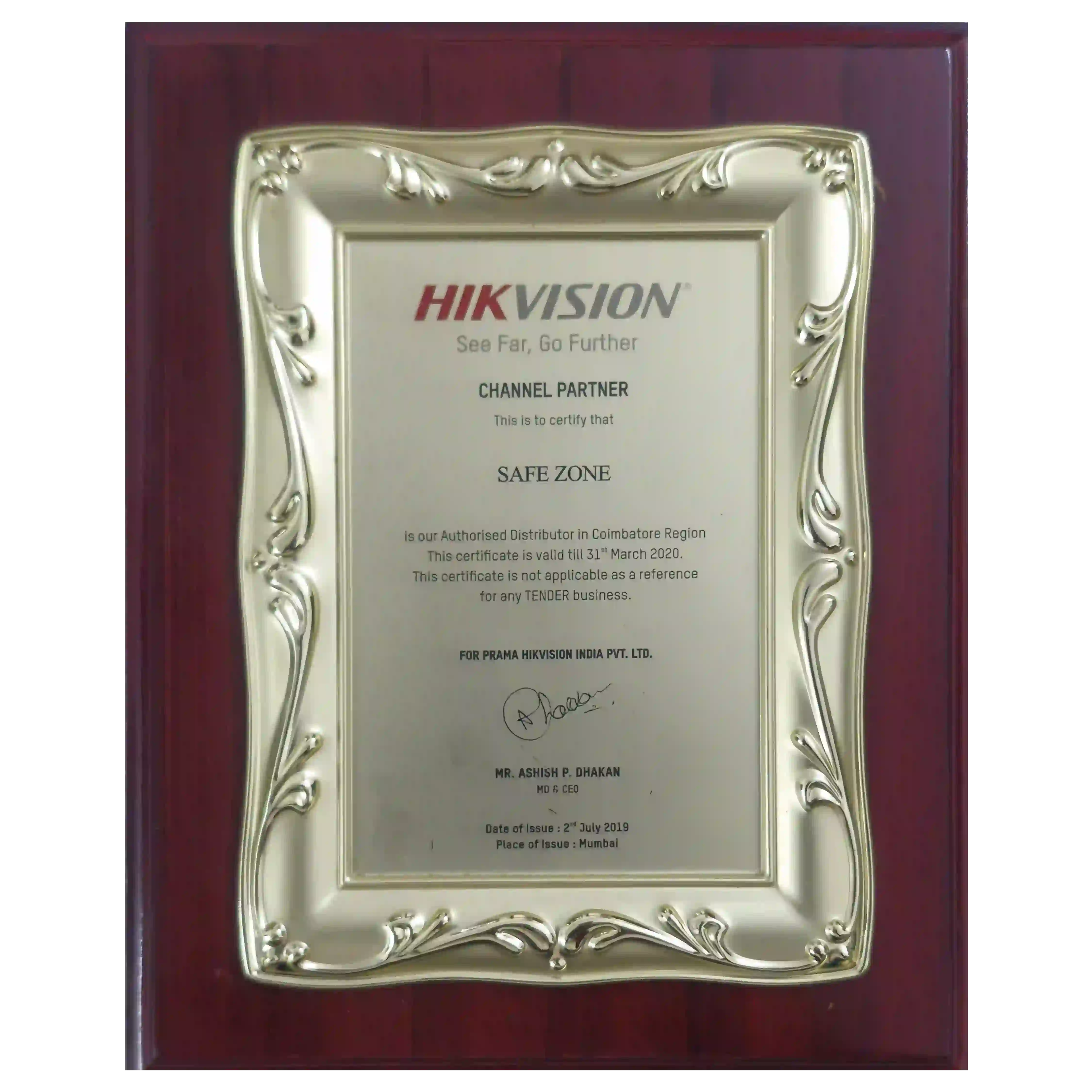 Hikvision Authorized Distributor Certificate 2019